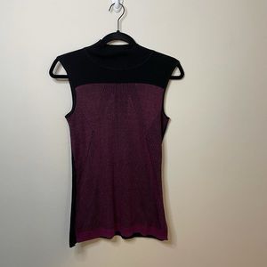 Dana Buchman Pink and Black Mock-neck Sleeveless Acrylic Sweater